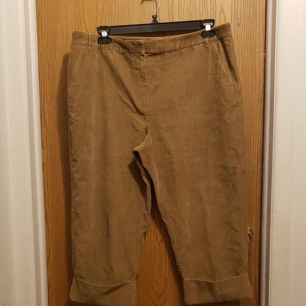 Talbots Women's Brown Corduroy Capri Length Cuffed Pants NWOT